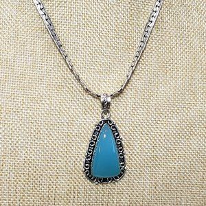 Chalcedony necklace, 925 silver blue chalcedony vintage pendant necklace